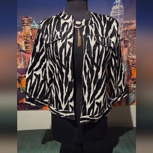 Alfred Dunner Black & White Zebra-Print Open Front Jacket
